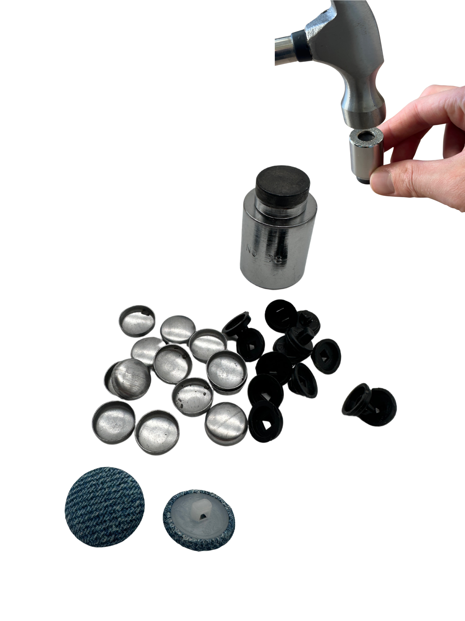 Manual tool for button covering Nm.18 (11.5mm) + 100 blanks with black back