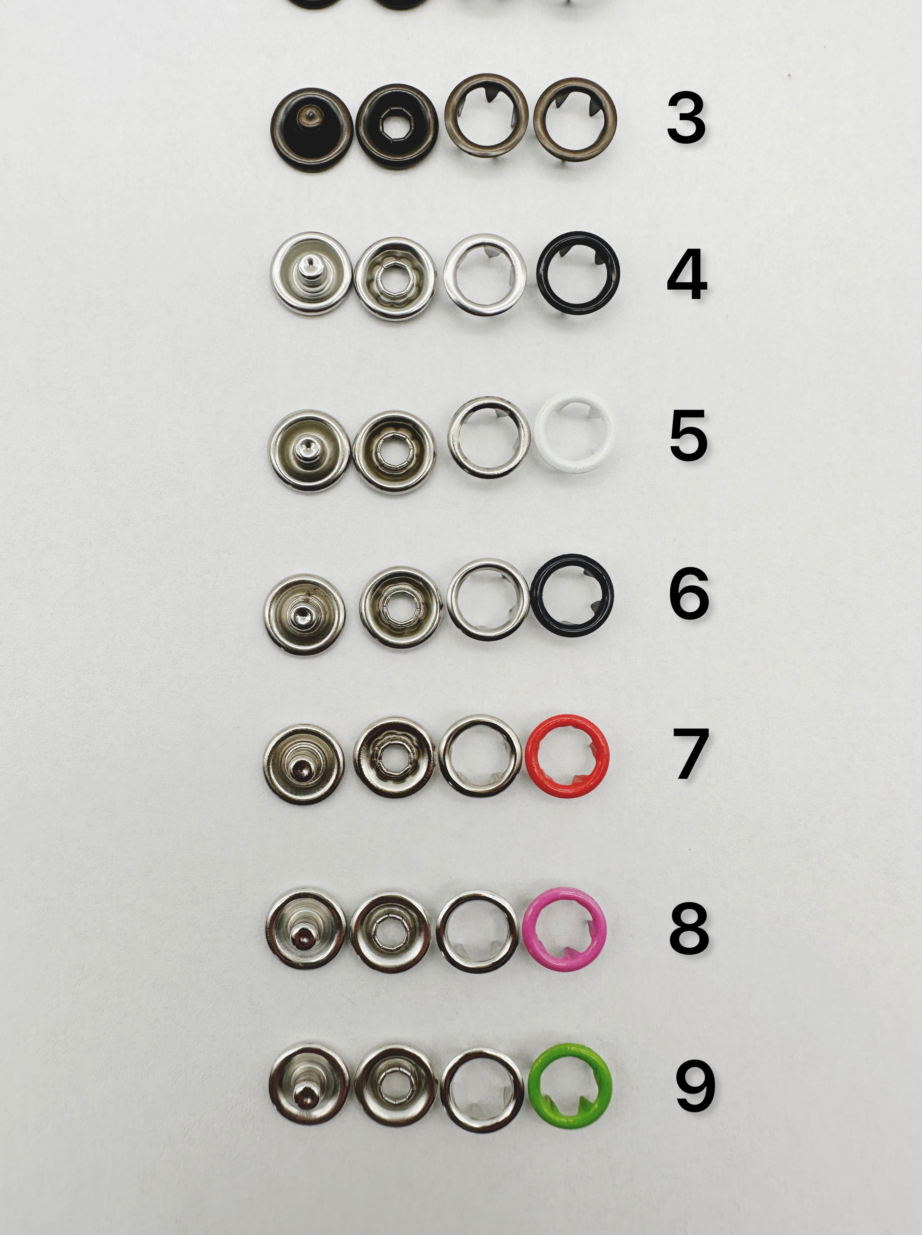 Baby prong snap buttons 9.5mm: 100 sets (brass, stainless)